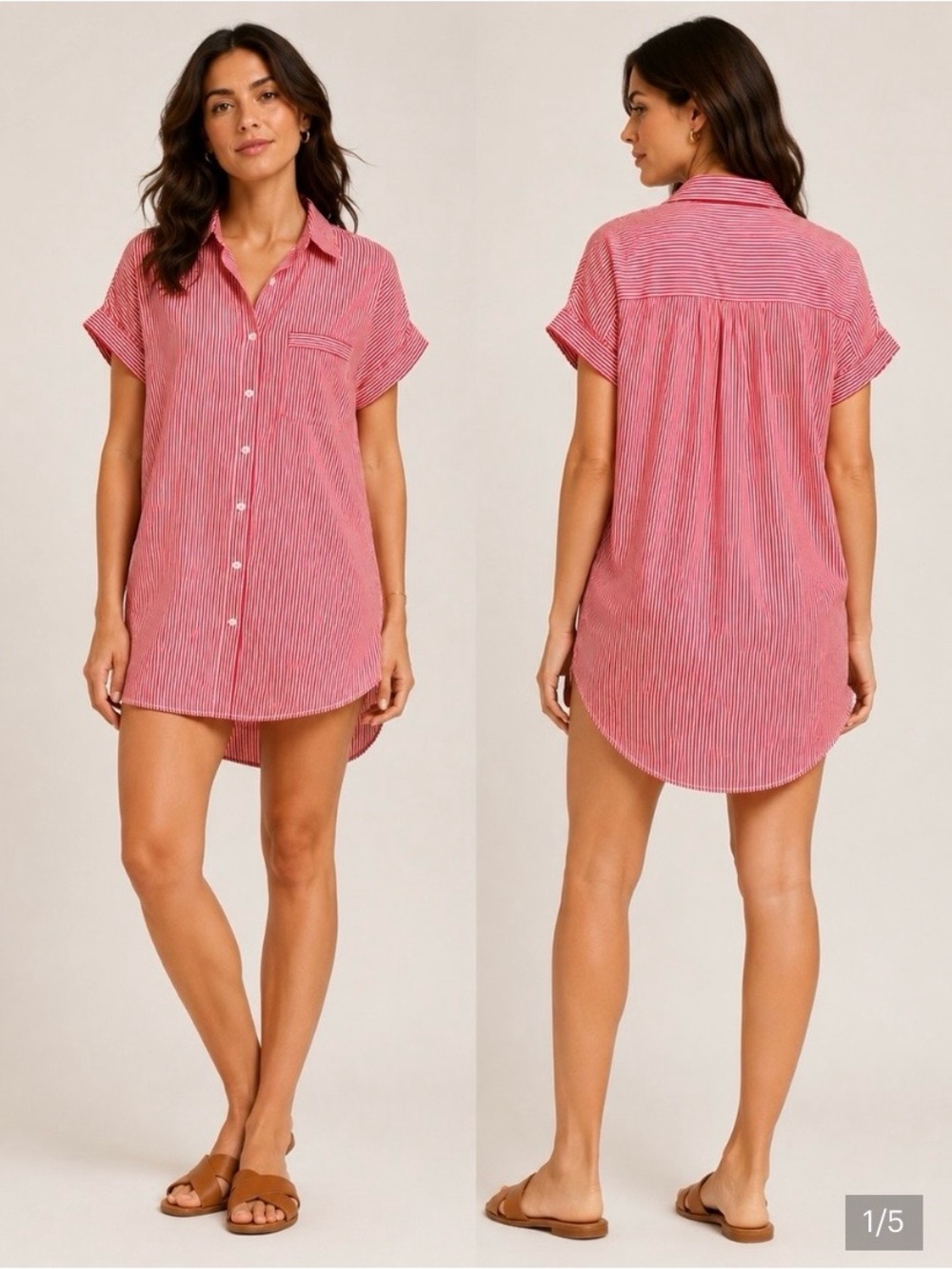 Etam Striped Button-Front Cottagecore Cotton Striped Shirt Dress